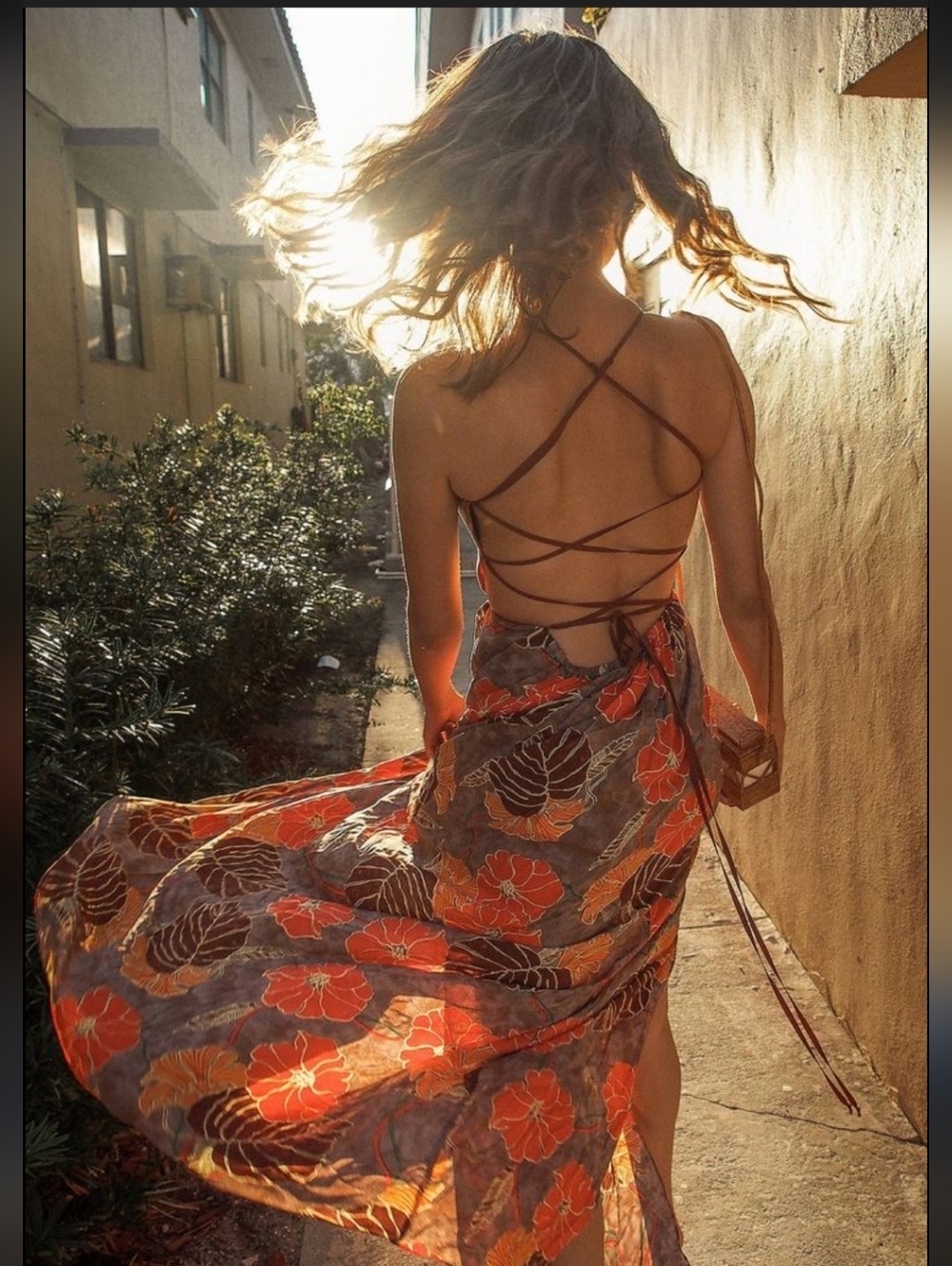 Urban Outfitters Brown Maxi Dress with Red & Orange Floral Print_M